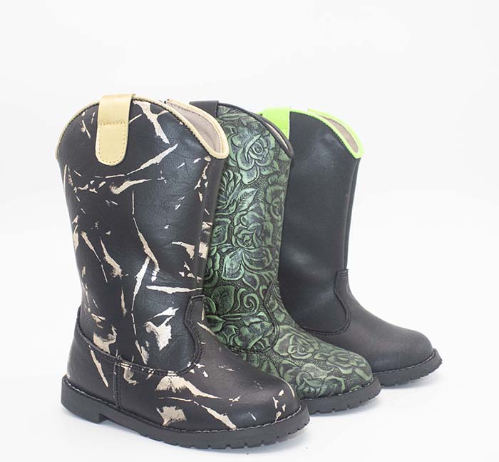 black gold print western cowboy tall boy boots kids long boots shoes