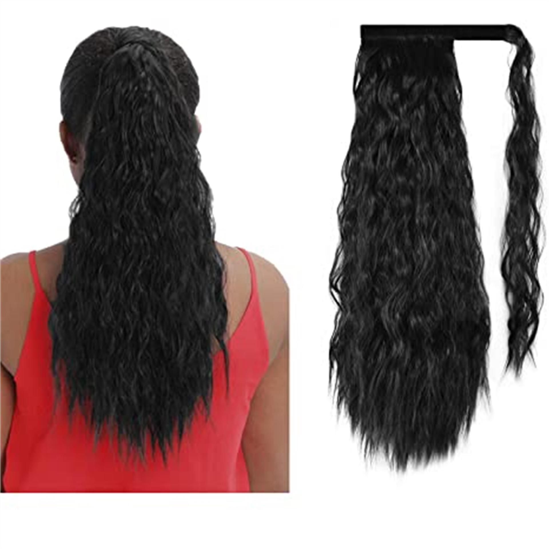 Vigorous wholesale kinky hair thick wrap ponytails synthetic curly ponytail hair extensions clip wave black women