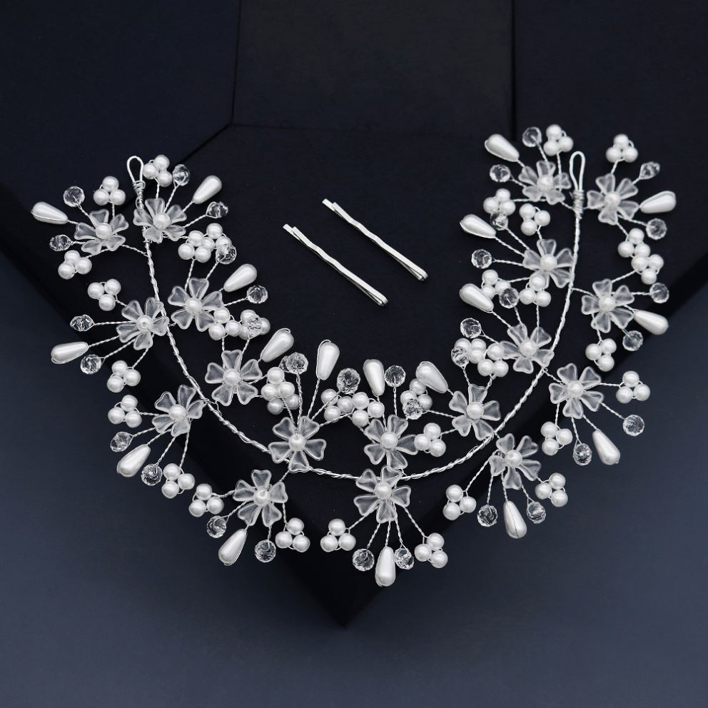 Crytal Beads And Pearl Icy Flower Blooming Wedding Brides Hair Comb Accessories Headband Headpieces Head Flower For Women