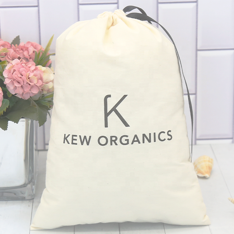 Eco friendly cotton drawstring gift pouches promotional customize bags for boutique