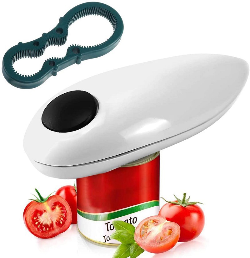 Электрическая открывалка для консервных банок Kitchen Mama, Открывает банки с помощью простой кнопки, с гладкой кромкой, безопасный для еды, консервный нож на батарейках
