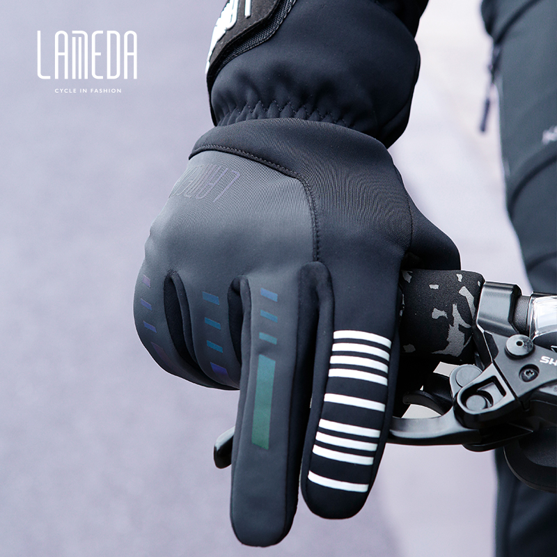 LAMEDA черные кожаные перчатки для езды на велосипеде с сенсорным экраном MTB велосипедные перчатки с полным пальцем