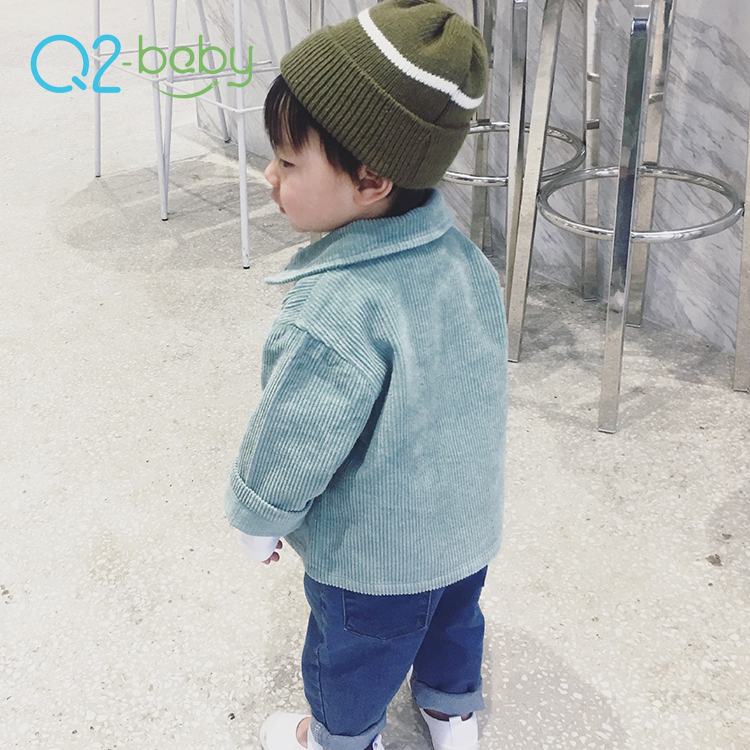 Q2-baby в Корейском стиле однобортная куртка-рубашка с отложным воротником для мальчиков, куртки и пальто для девочек