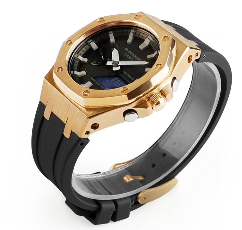 Новое прибытие 4-го поколения для ga2100 gshock корпус из нержавеющей стали и силиконовый ремешок для часов GA2100