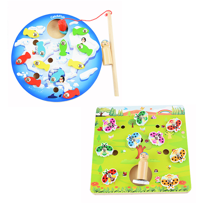 Montessori Wood Magnetic Fish Catching Toys for Kids Preschool Educational Wooden Toy Sets Kids Color Number Learning Puzzle