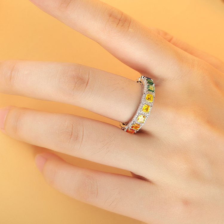 ANSTER Роскошные блестящие 925 стерлингового серебра 3,23*2,8 мм 2.9ct градиент синтетический корунд серебряное кольцо
