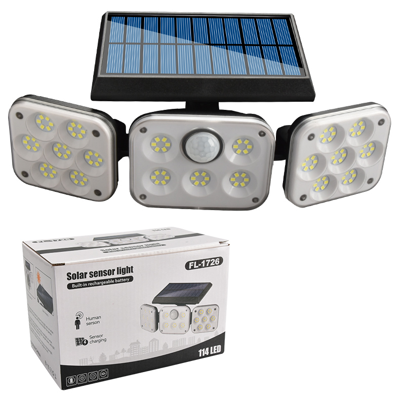 adjustable 3 heads outdoor waterproof wall light security sensor solar garden light for park