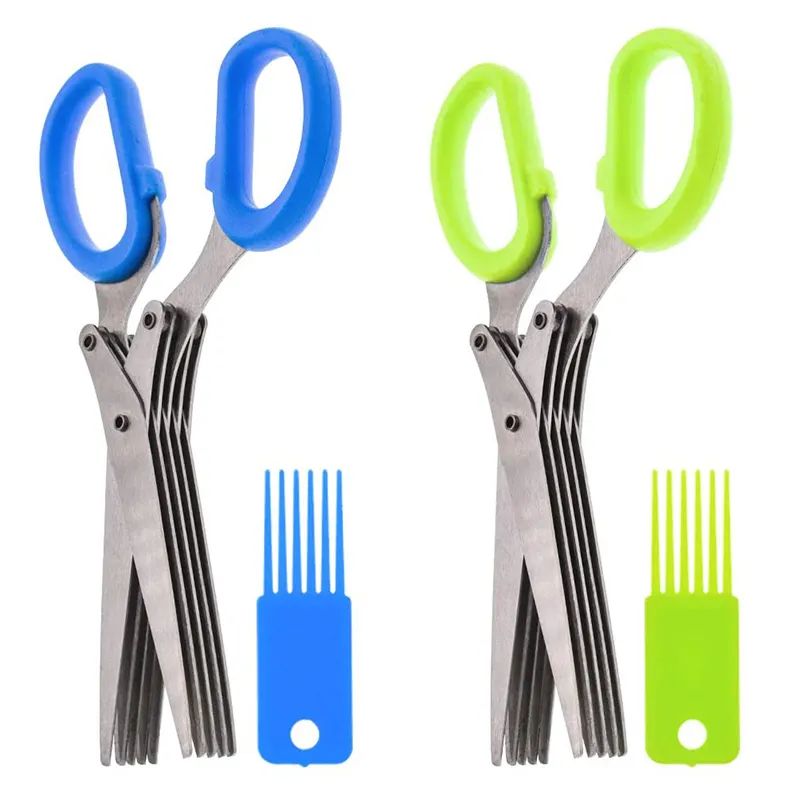 Kitchen Multifunctional Stainless Steel Household 5 Layer Blades Chopped Green Onion Food Scissor Shears