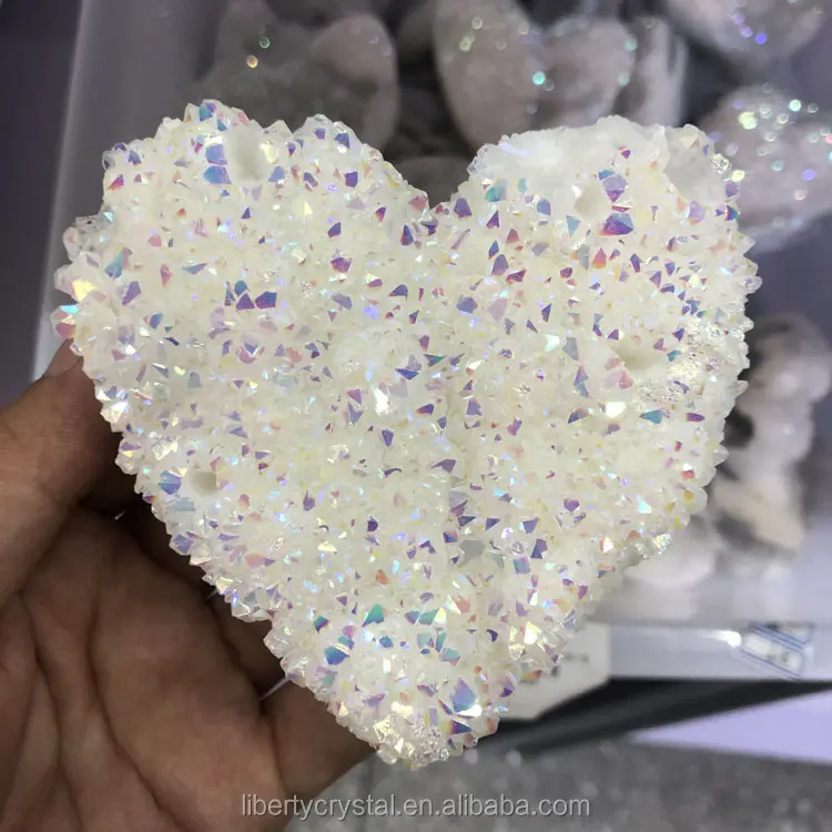 High Quality Angel Aura Heart Shape Quartz White Aura Cluster