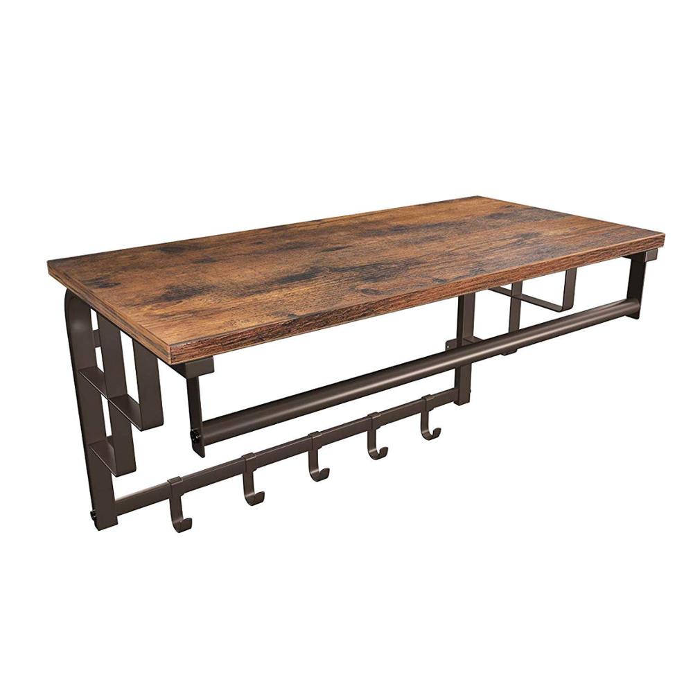 Jiuhe Entryway Hallway Bedroom Bathroom Living Room Customized Vintage Wooden Rustic Towel Floating Wall Mounted Coat Rack Shelf