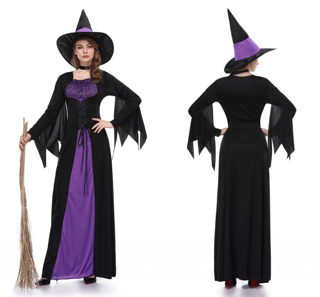 2021 New Halloween Witch Costume Adult Cosplay Purple Witch Dress Cosplay Costume