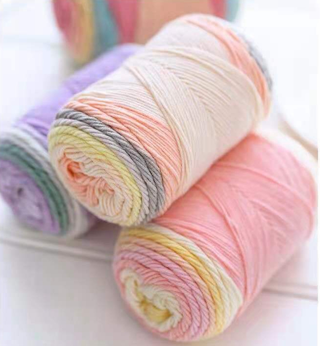 Hot Sell 100g Natural Rainbow Cake Cotton Blended Yarn For Hand Knitting