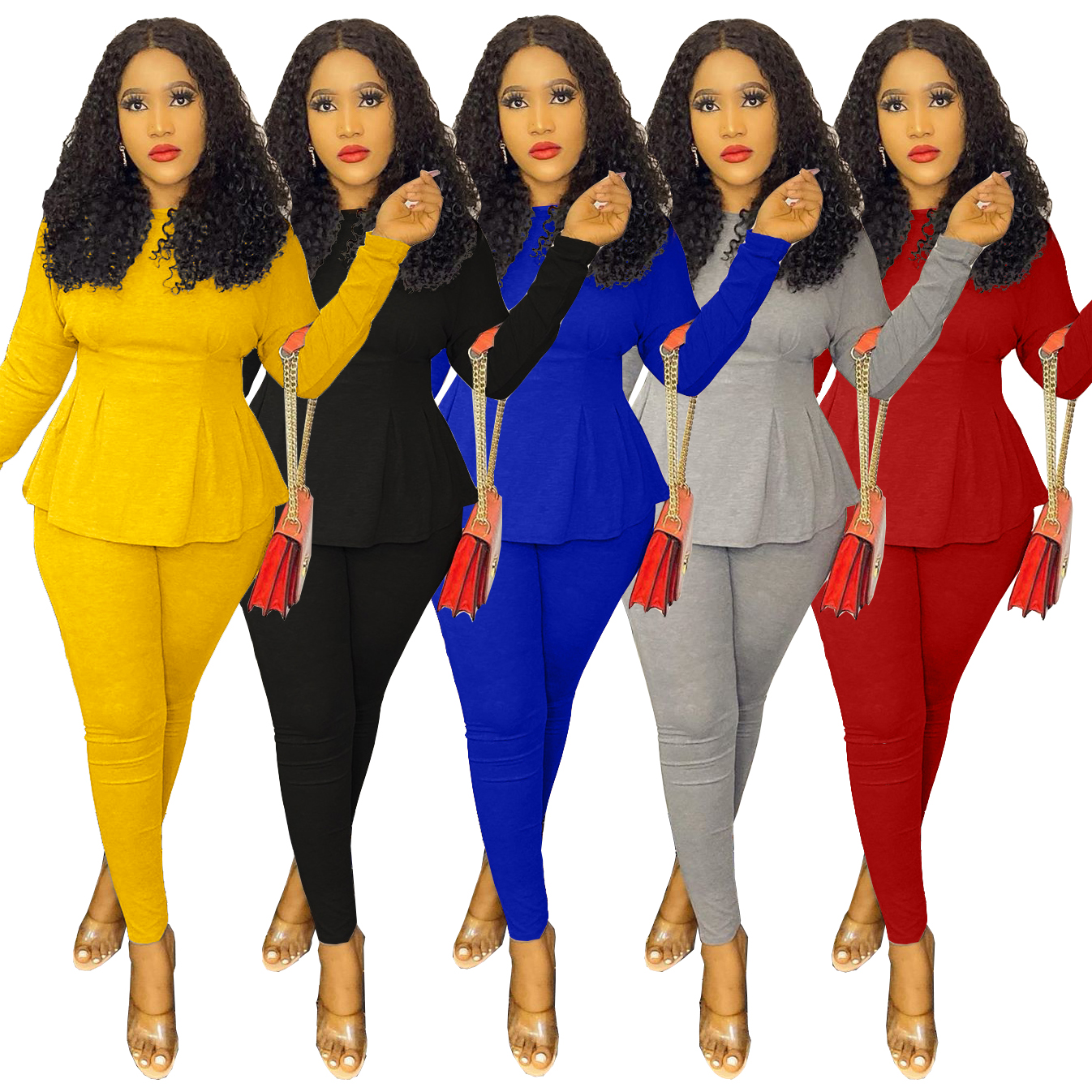 Two Piece Set Women Clothing Fall Long Sleeve Ladies Pants Set Corsets Top Batwing Sleeve Women 2 piece Outfit