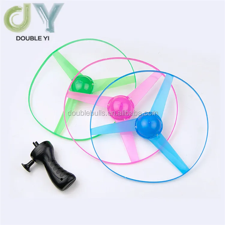 Wholesale Luminous Pull Wire Flywheel Toy/ Flashing Outdoor Children's Pull String Toy Light Up Flying Saucer