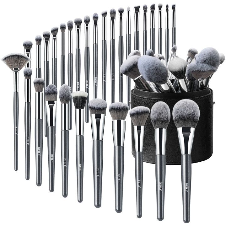 BEILI wholesale professional synthetic makeup brush set custom logo hight quality complete grey makeup brushes for makeup artist