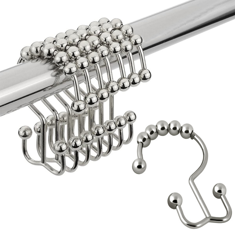 Rustproof Luxury Hotel Accessories Modern Design Rolling Hook Stainless Steel metal shower curtain hooks