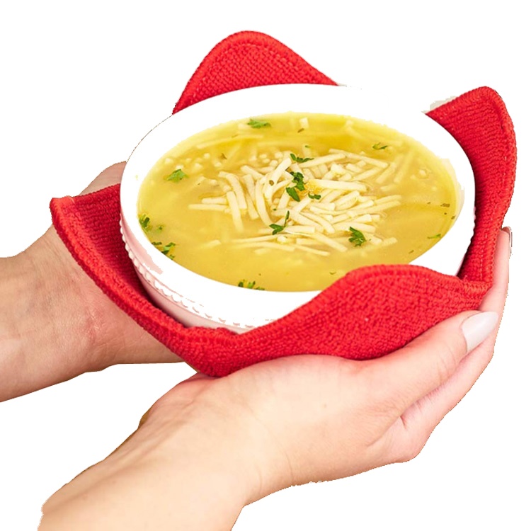 4 Pack Hot sale kitchen colorful 7"sq microwave heated holders microfiber bowl huggers