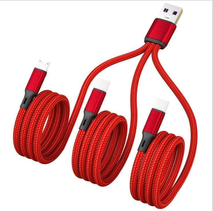 Dual Type C 3 in 1 USB Cable Mutil Charger 8 pin Micro 3in1 5A Super Charging Cable for Huawei Google Pixel Phone