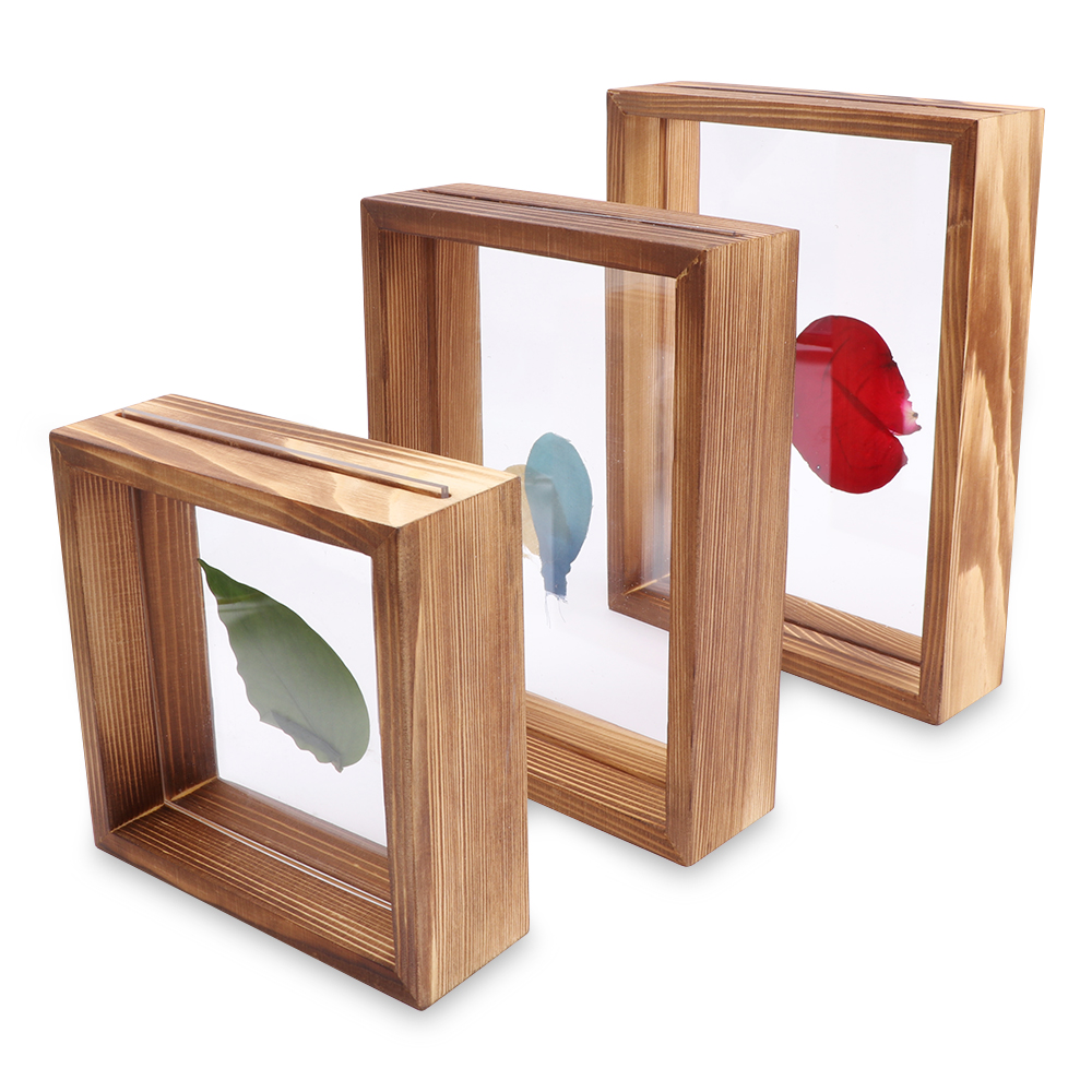 Custom Size Transparent Double Sided Glass Picture Frame Wooden Floating Photo Frame Wall Art Picture Frame