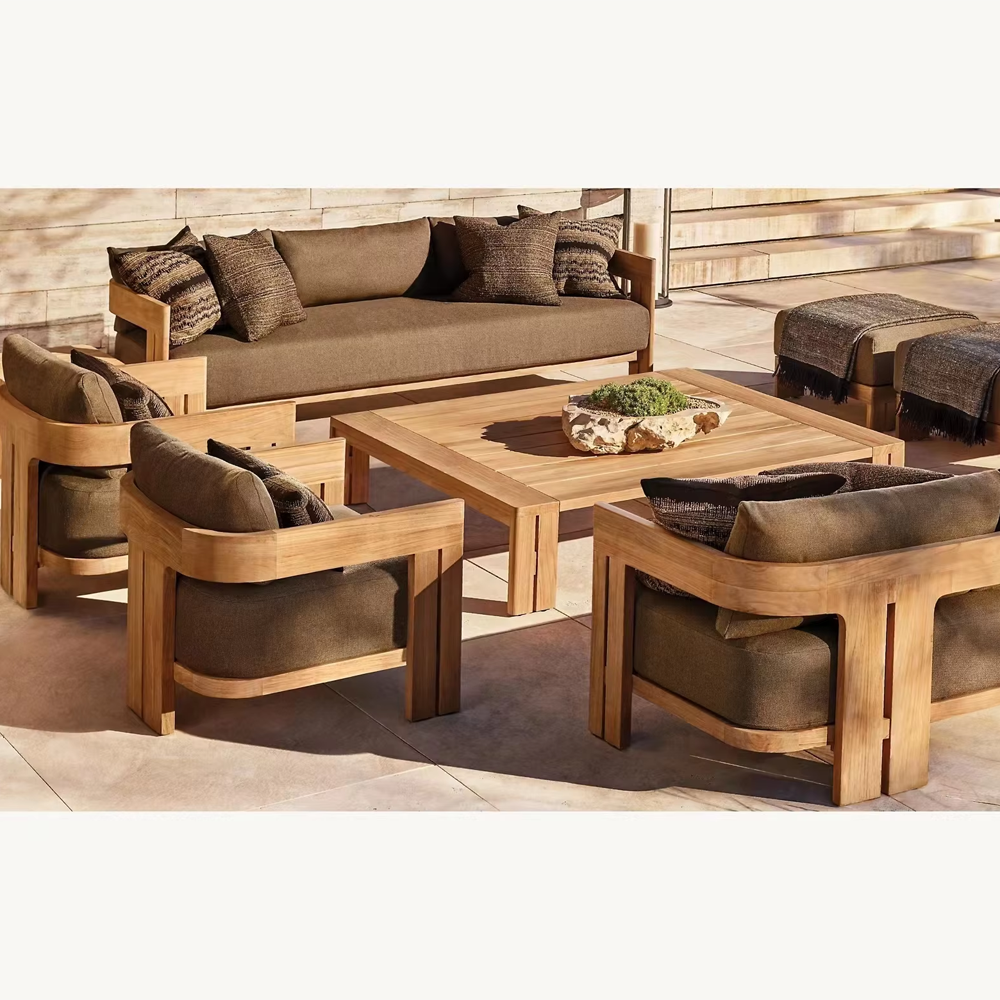 Modern Luxurious Outdoor Garden Lounge Sofa Set Outdoor Teak Sofa Solid Wooden Furniture for Home Hotel