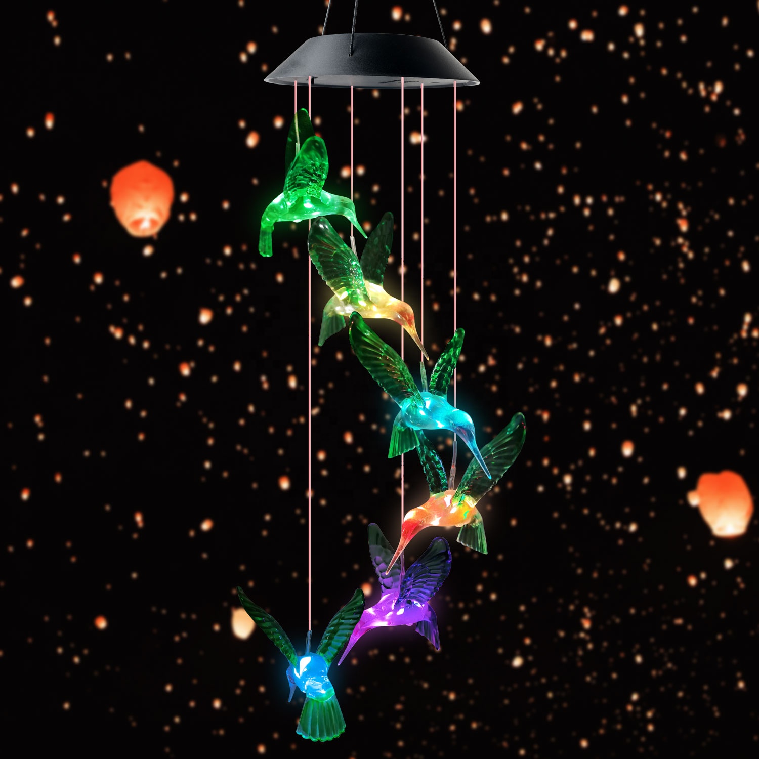 Музыкальные колокольчики Hummingbird, рождественские садовые светодиодные фонари на солнечной батарее, уличное садовое праздничное освещение
