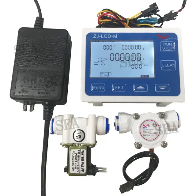 SEA 3/8 Fast Connection Flow Sensor + Water Meter Controller + Solenoid Valve + 24v Power Adaptor For Water Liquid Measurement