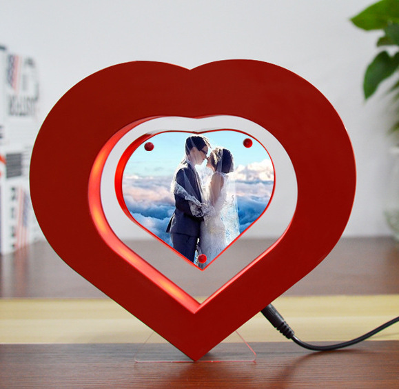 Magnetic Levitating Floating Photo Frame with LED Light Love Heart, Room Decor Night Light Home Office Decor Desk Tech Toys