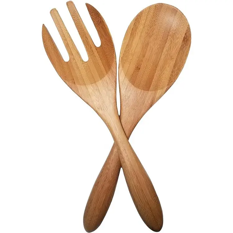 Nature Bamboo Wood Bowl hotel style creative wooden salad spoon server set