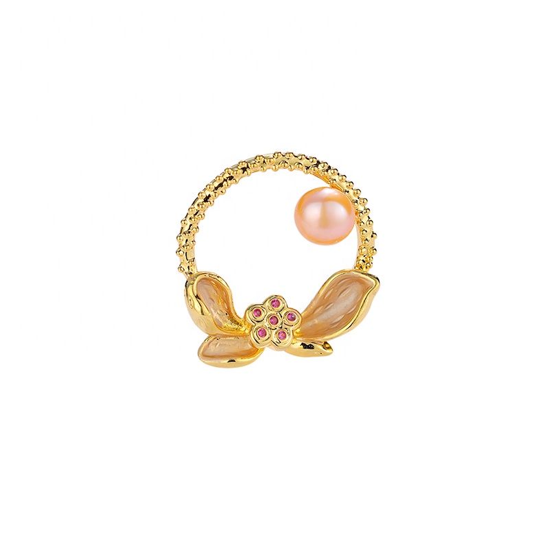 New Designer copper Micro inlay Zircon plating 18K Real gold Enamel natural freshwater pearl pin brooch Women