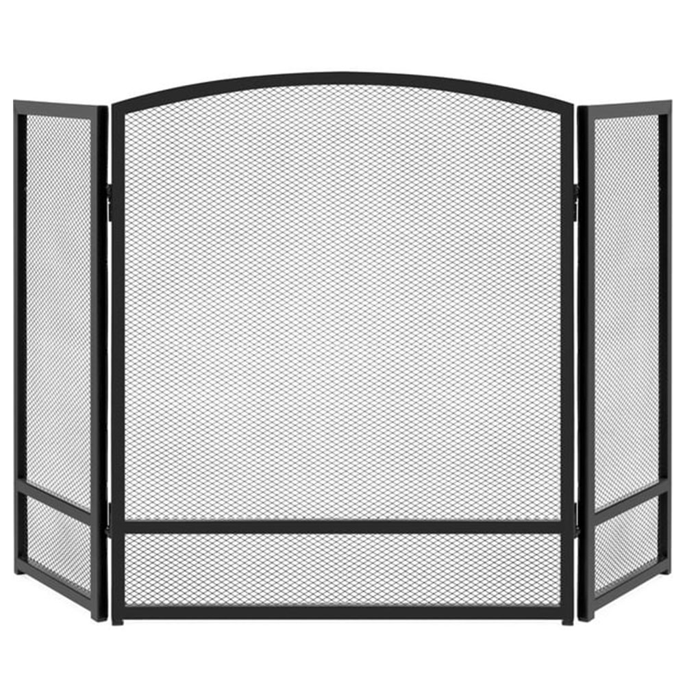 Black Rustic Worn Finished 3-Panel Steel Mesh Fireplace Screen Fire Spark Guard for Fireplace
