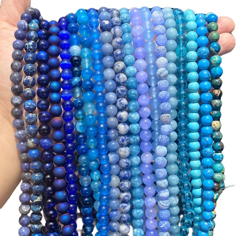 Wholesale 4-10mm Blue Natural Stone Beads Bracelet Necklace Accessories Gemstone Beads Loose Stone Beads for Jewelry Making