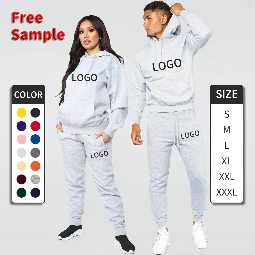 custom unisex logo high quality embroidery mens jogger satin lined sweatpants and hoodie sweatsuits unisex sets