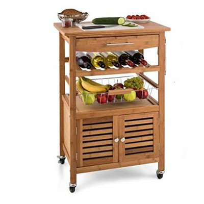 Coobamboo 3 Tier bamboo Kitchen Serving Trolley Storage Organizer Cart with Wheels