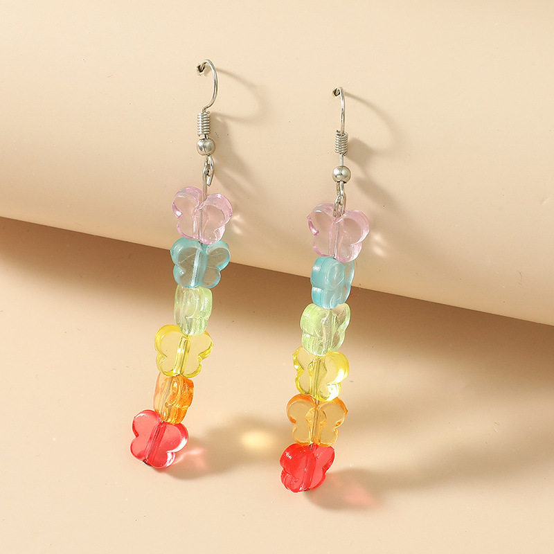Cute colored five-pointed star gummy bear earrings ins style candy color long earrings for ladies ear hooks
