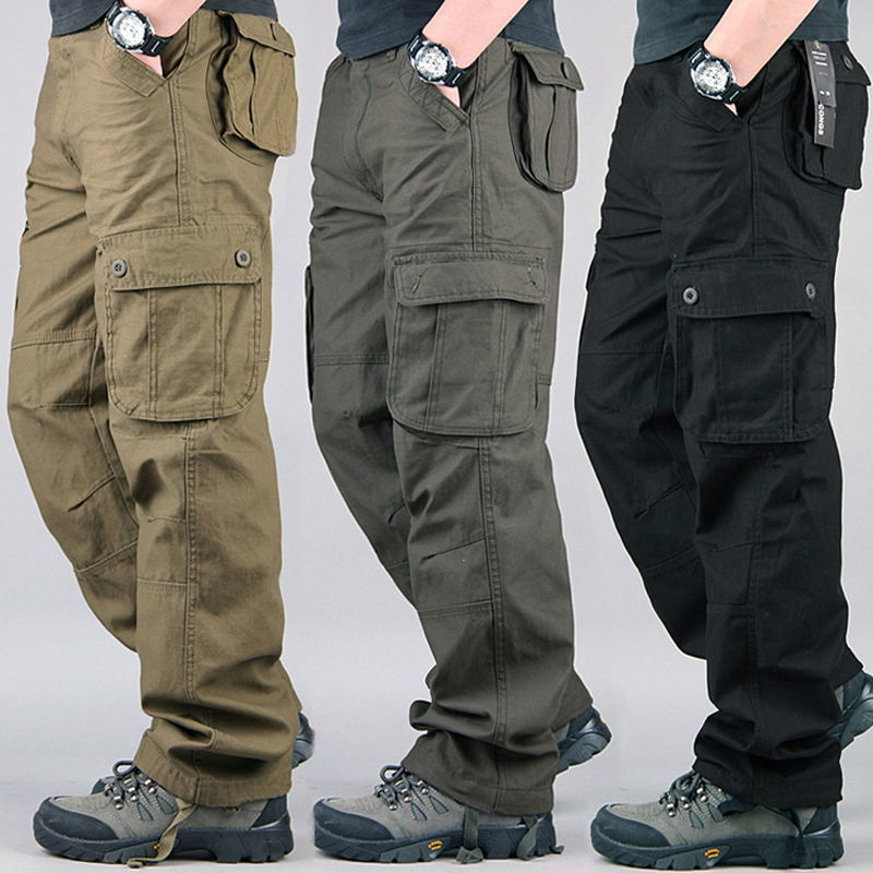 Loose Casual Cotton Side Pocket Work Cargo Pants Plus Size Men's Pants & Trousers