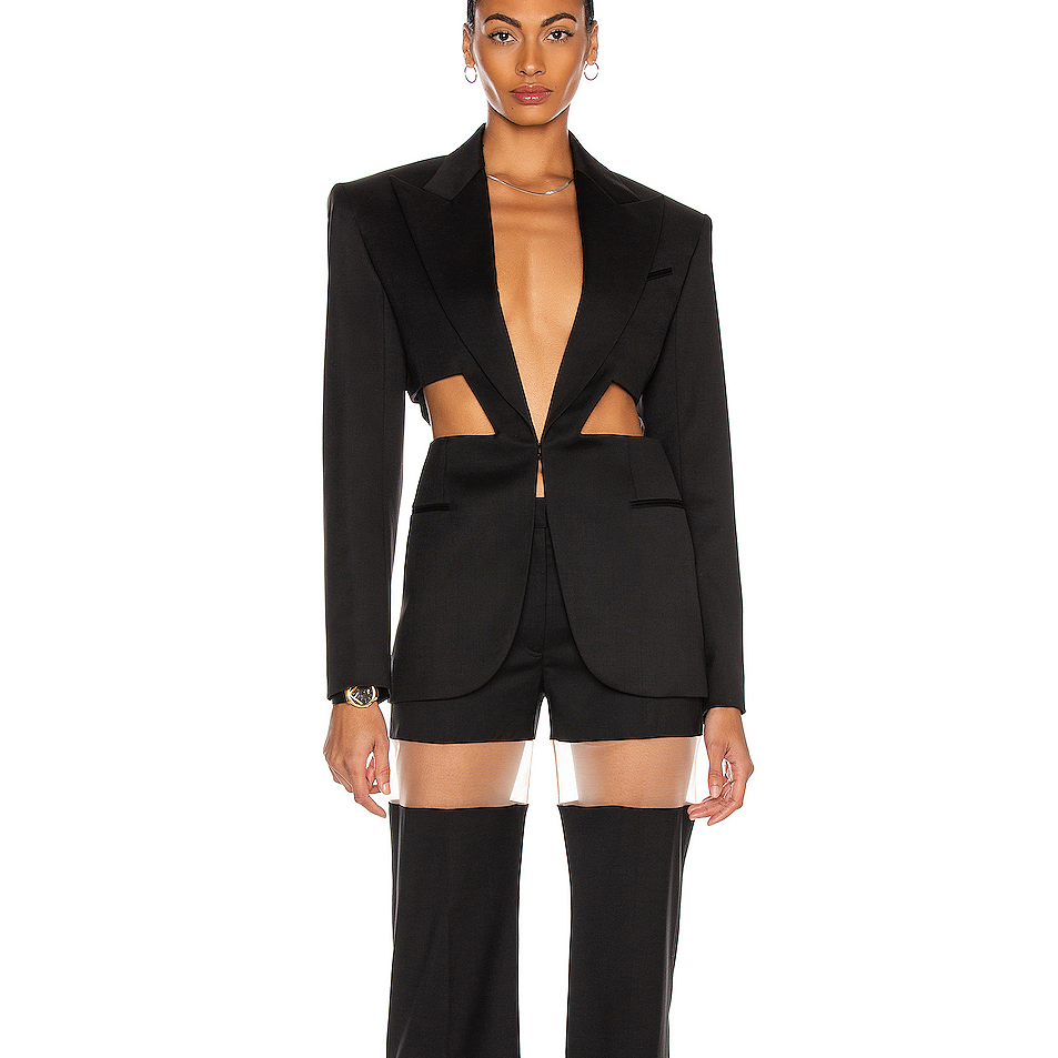 Latest Custom Design Long Sleeve Women Woven Cut Out Blazer with Pants Set
