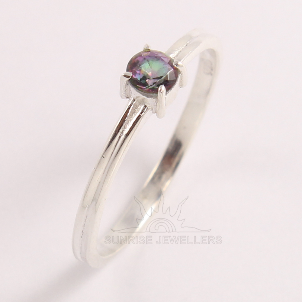 MYSTIC QUARTZ Round Gemstone Small Tiny Cute Ring Choose All Size 925 Pure Sterling Silver Indain Fashion Jewelry