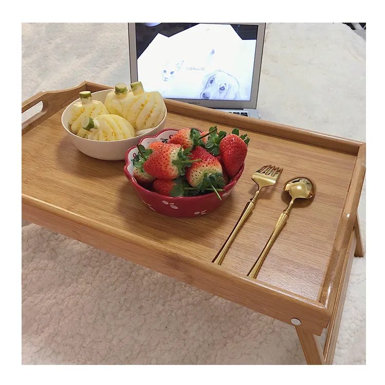 Wholesale China Different Size Breakfast Dinner Food Tray Bed Bamboo Tea Services Tray and Handle
