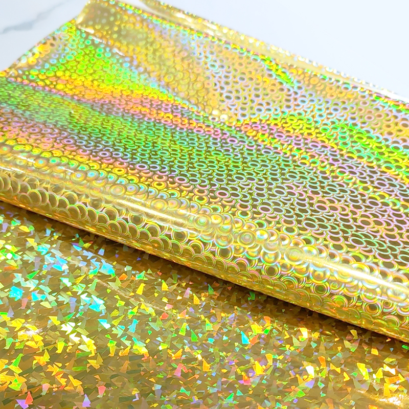 Gold Leather Fabric Mirror Metallic PU Faux Vinyl Leather Laser Gloss Mirror PU Artificial Leather For Decoration Shoe Material