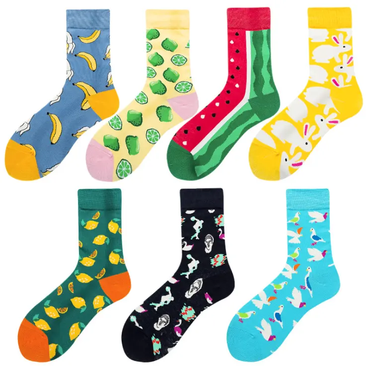 France fashion art design women happy banana colorful dress socks