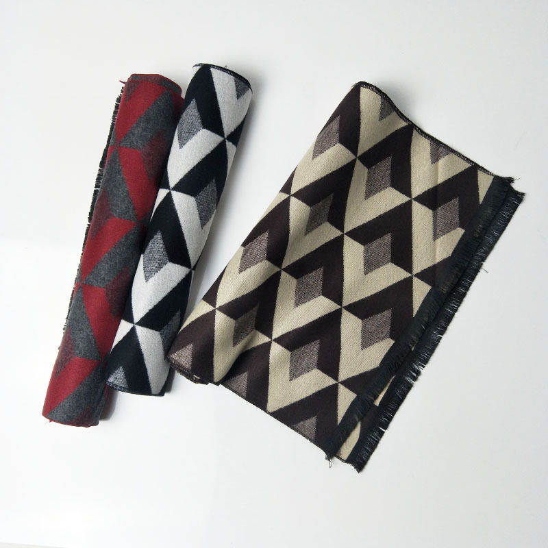 Custom logo 2021Winter new cashmere scarf men's long type Jacquard rhombus double-sided thermal cold-proof scarf wholesale
