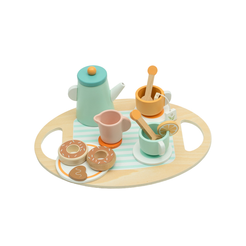 Wooden Kids Tea Set Toys Party Kitchen Accessories with Play Food.Handicraft Toy Tableware Set Pretend Afternoon Sipping toddler