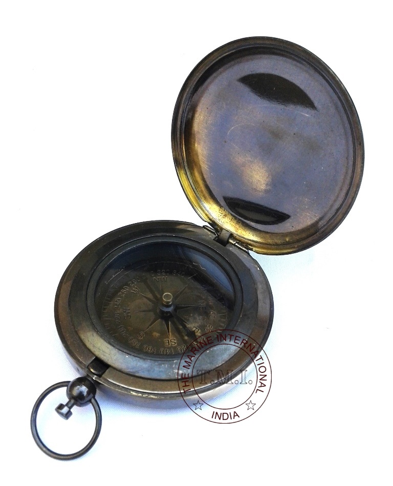 Vintage Black Antique Pocket Compass Ross London Ship Engraved Antique Push Button Compass