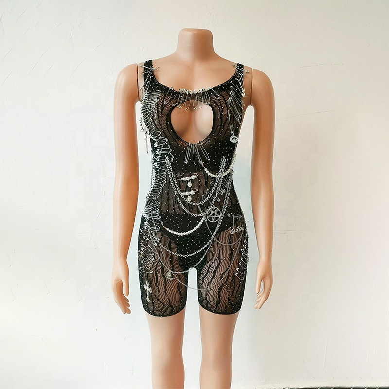 factory sale sexy Wholesale luxury women clothes sleeveless party club diamond shiny modest evening dress bodysuit
