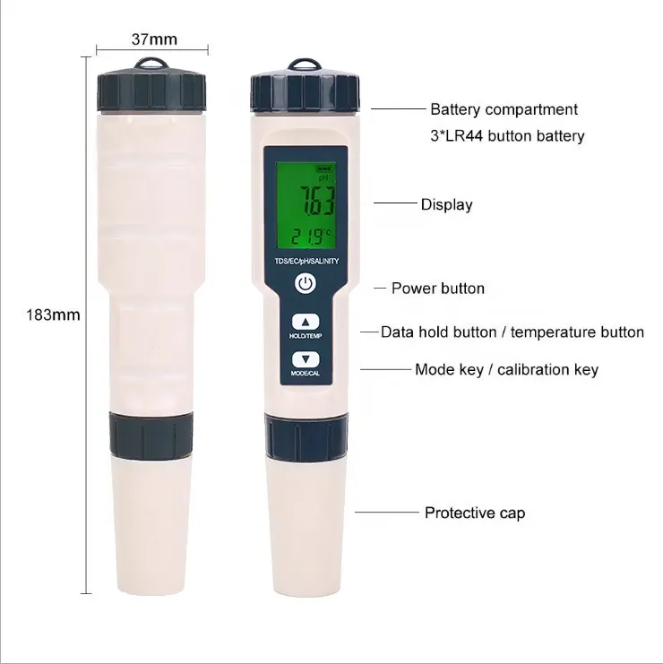 Professional 5 in 1 Water Testing Meter Multi-parameter pH pen tester and salinity ec tds temp meter salt Water Quality Analysis