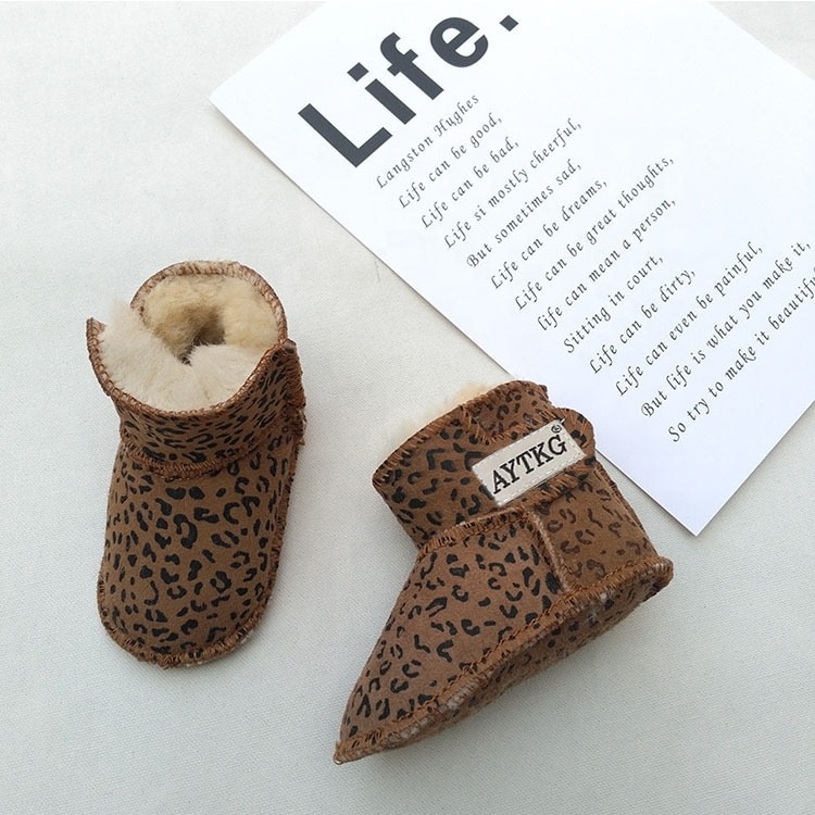 OEM Lovely Winter Warm sheepskin lambskin Shoes Infant Toddler Baby Boys Girls Boots booties Soft Newborn baby leather boots