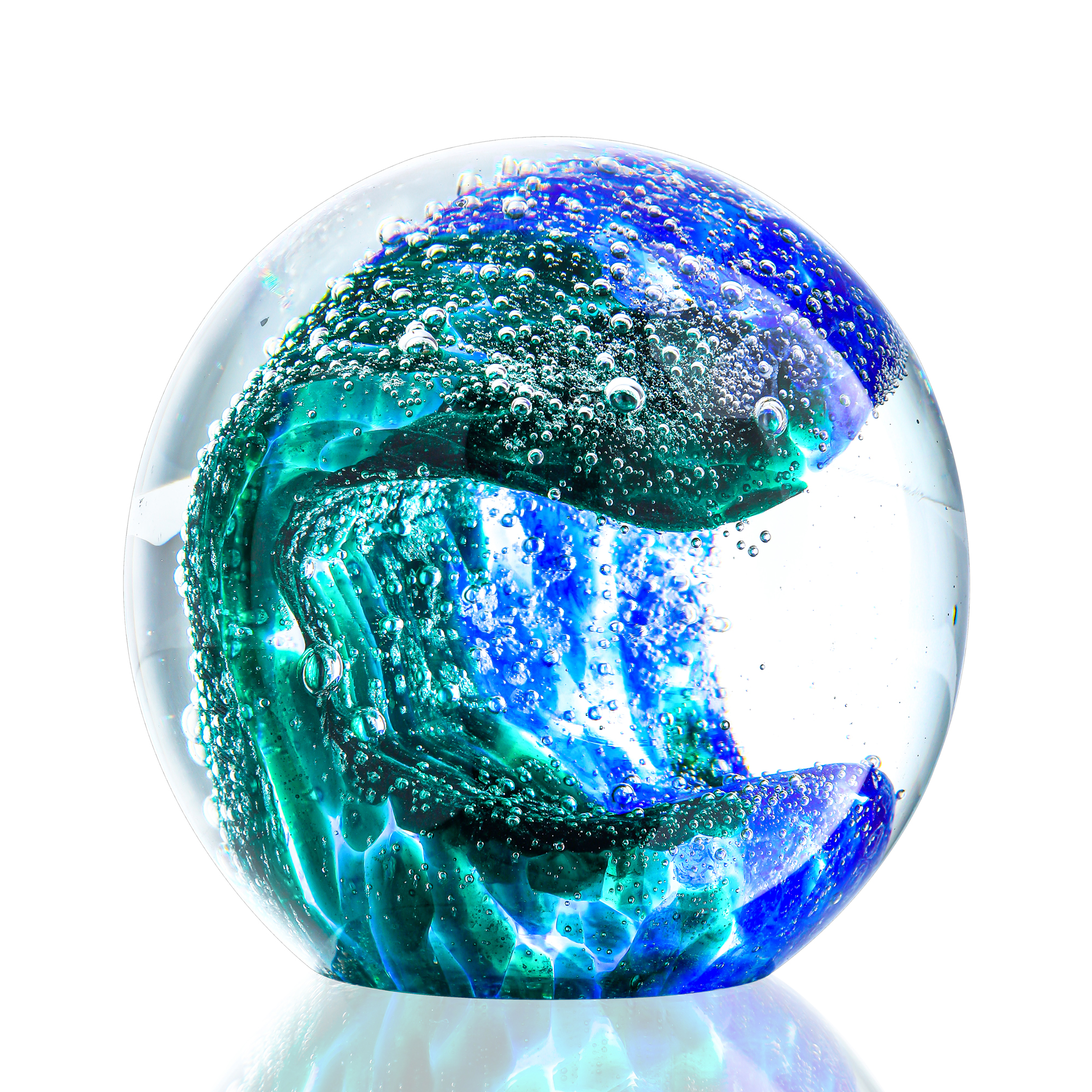 Hand Blown Glass Figurines Ball Ocean Waves, Paperweight Glass Ball For Home Aquarium Office Decor Ocean Lovers