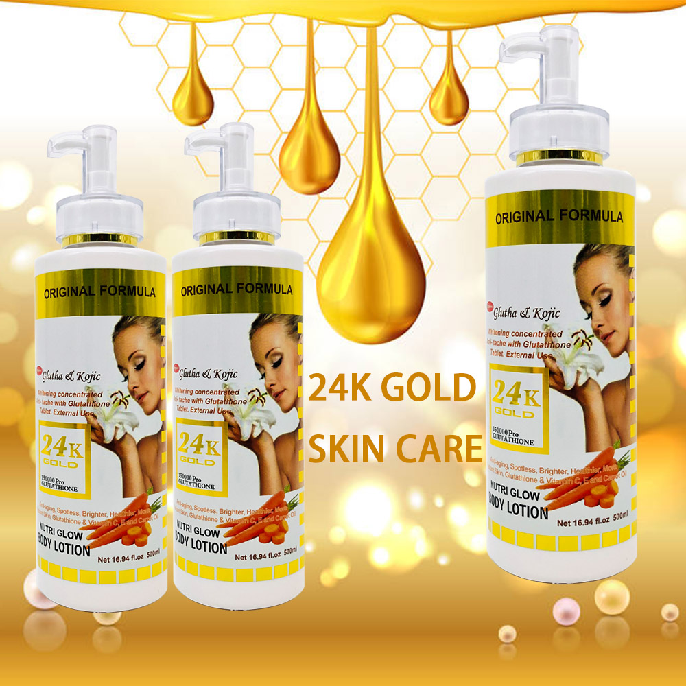 Отбеливающий лосьон для тела 24KGold Gluta & Kojic, молочный увлажняющий антиоксидант, антивозрастной, семейного размера 500 мл
