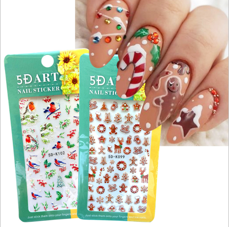 2021 New Christmas decals 5D nail stickers