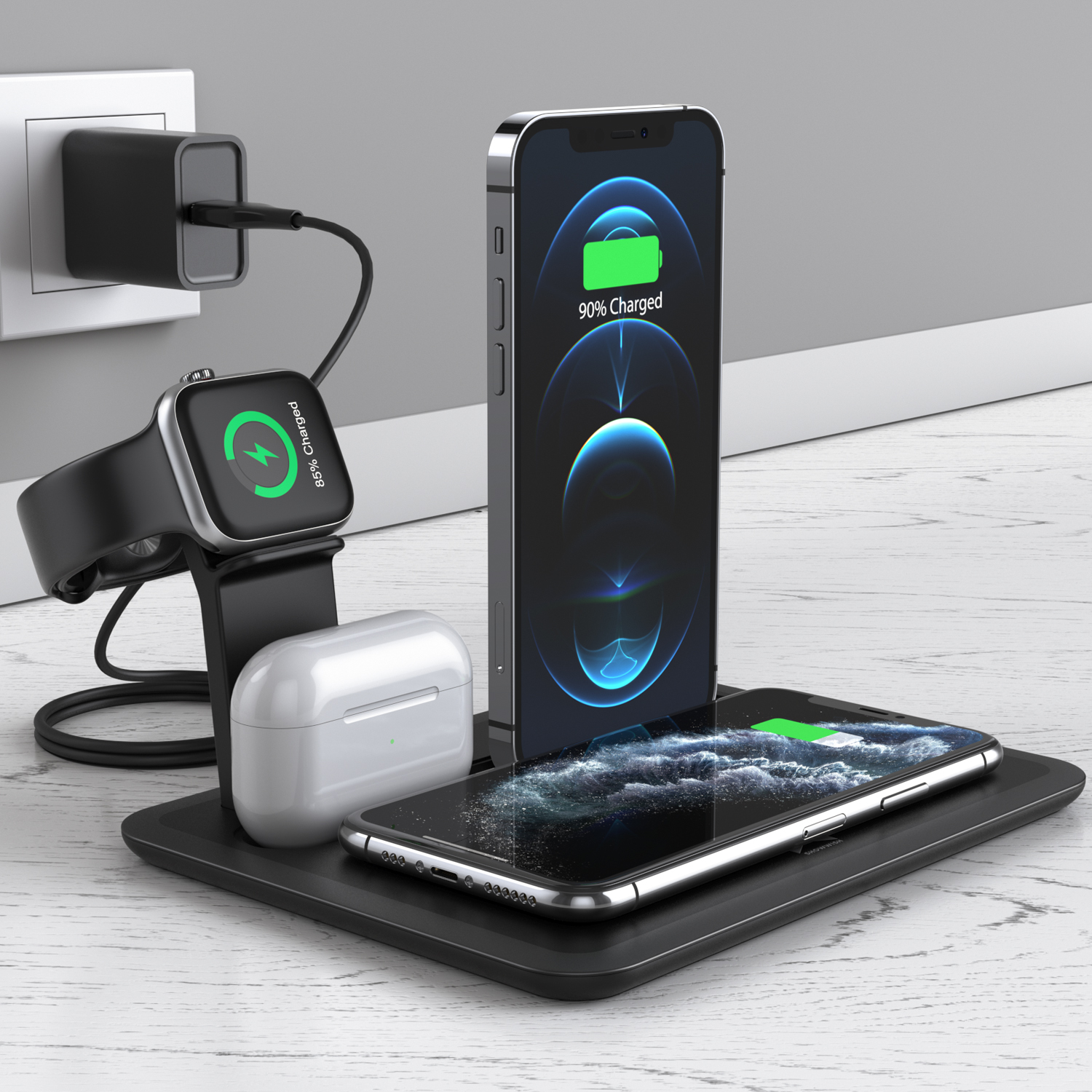2021 great roc новейшее 15 Вт Быстрое зарядное устройство беспроводное для Iphone Тип C зарядный кабель порт беспроводной 4 в 1 зарядная станция